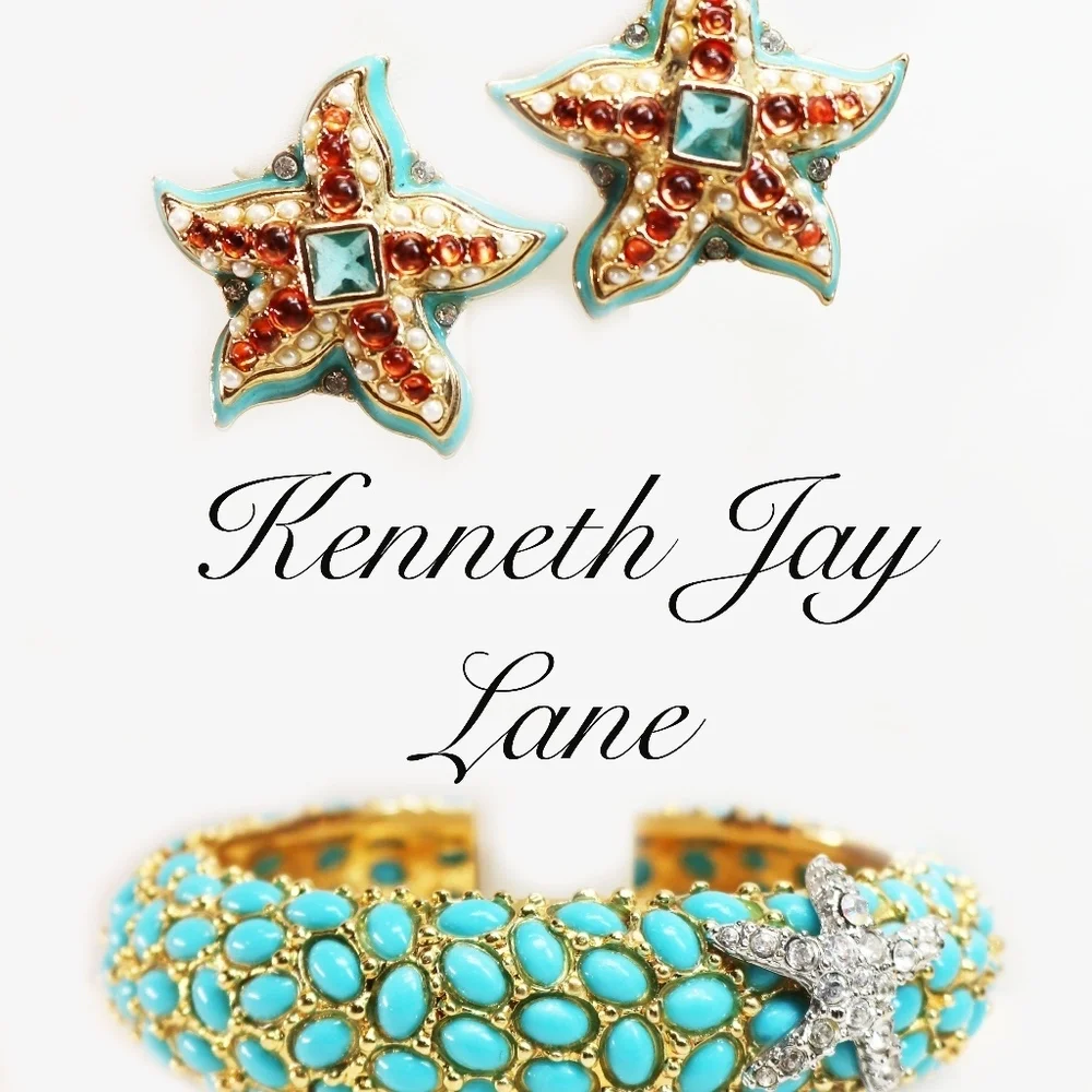 KENNETH JAY LANE RARE BLUE STARFISH EARRINGS - Picture 3 of 16